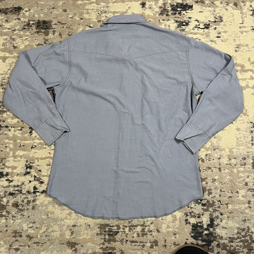 Wrangler Light Blue Pearl Snap Western Shirt Rockabilly Men’s Sz 16.5x34 Cowboy - Picture 5 of 11